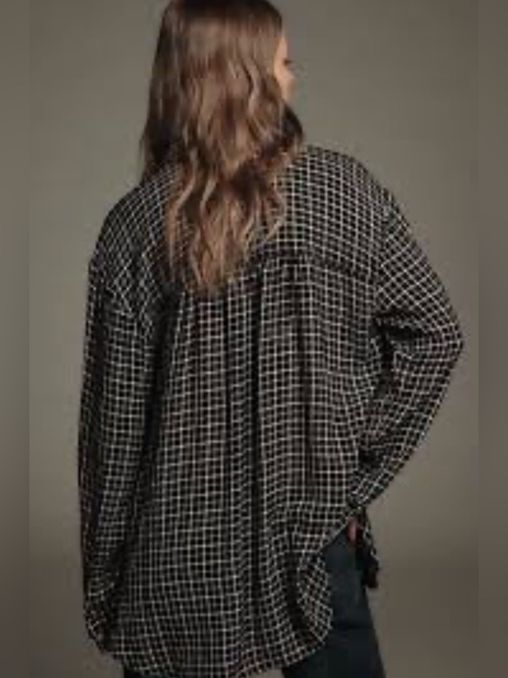 Anthropologie Pilcro Hadley Relaxed Plaid Black Windowpane Button-Up Shirt - Picture 2 of 7